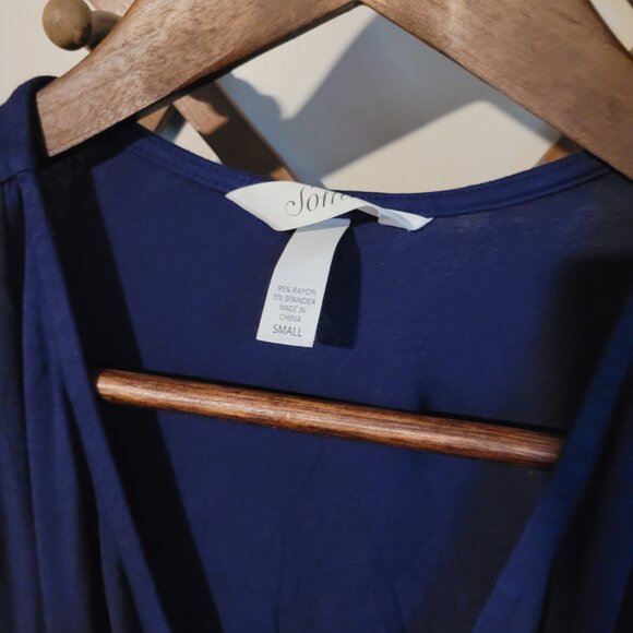 Soma Jersey Knit Faux Wrap Jumpsuit Blue SZ S - Picture 2 of 3